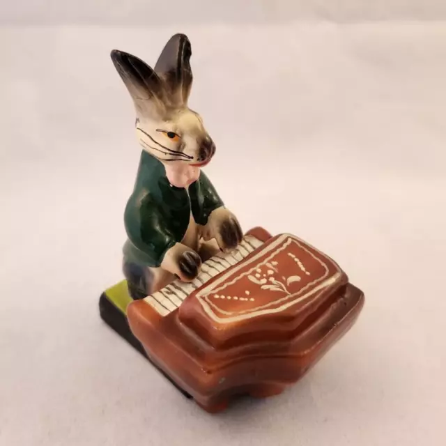 Vintage Ceramic Bunny Figurine Playing Piano - Easter, Made in Portugal? *AS IS*