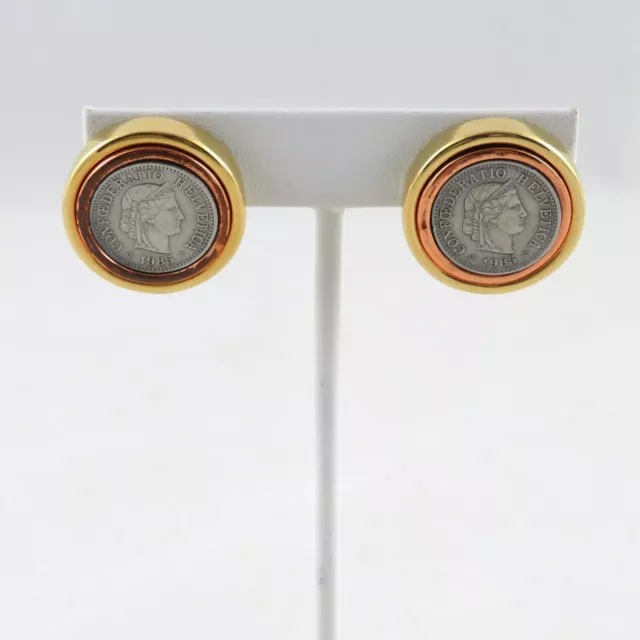 Vintage David Grau Swiss Coin Earrings Gold Tone
