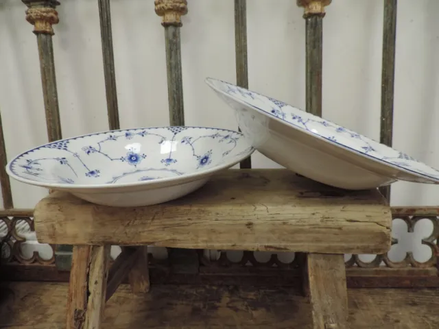 2x Antique Furnivals Blue & White Denmark Design Large 10" Dishes/Bowls