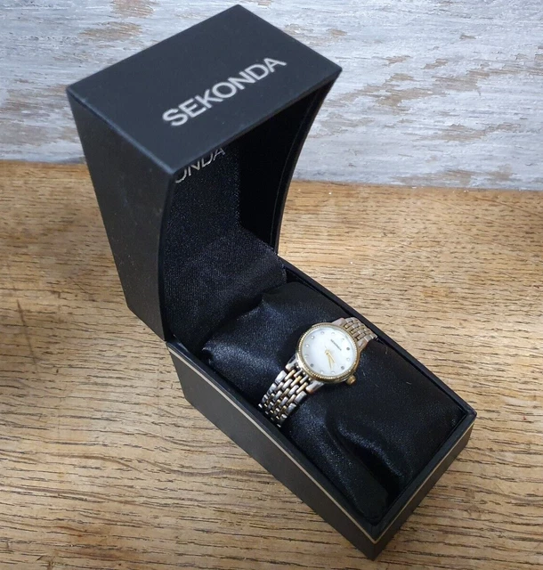 Sekonda Ladies Bracelet Watch 2465 Mother Of Pearl Dial Two-tone Steel Strap GC