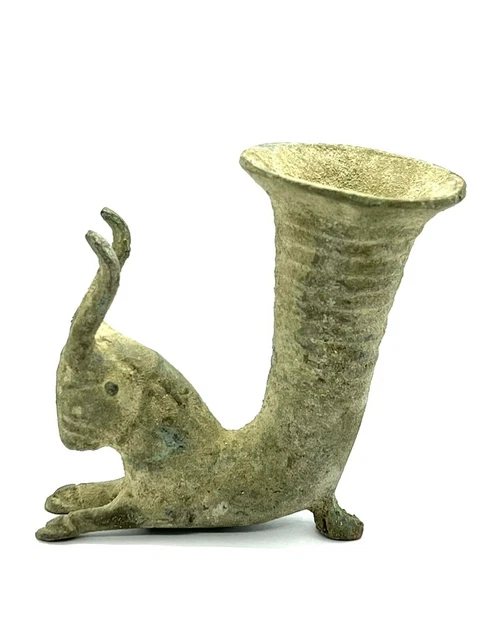 Rare Antique Animal Rhyton Bronze Vessel Engraved Near Eastern Historical Art
