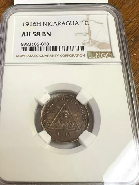 1916 Nicaragua 1 Centavo, KM#11, NGC AU-58 BN