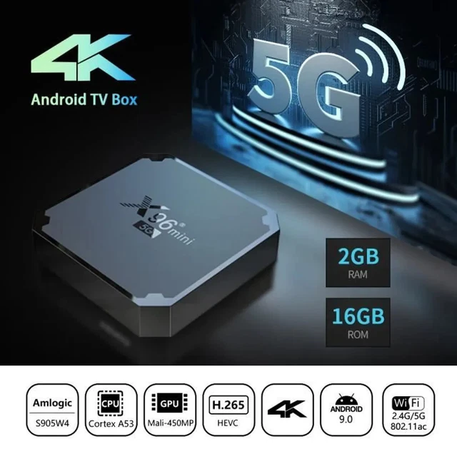 SUNNZO NOUVEAU Smart TV Box Android 9.0 X96mini 5G S905W4 Quad Core 2GB 16GB Sup