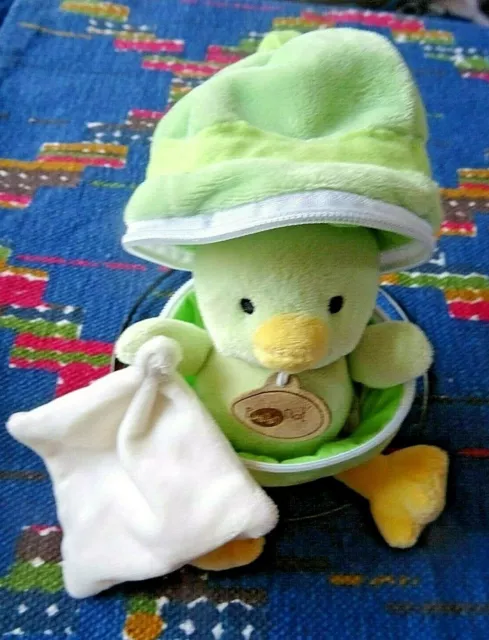Np / Peluche Doudou Poussin Baby Nat Mouchoir Blanc Vert Jaune Oeuf Coquille Tbe