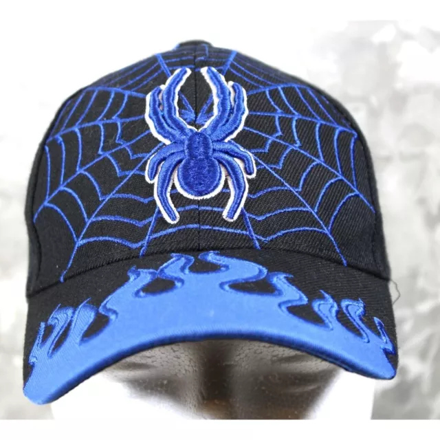 Spiderman Baseball Cap Blue And Black, Flames And Web Youth USA Headwear