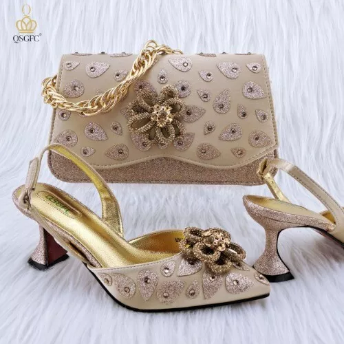 Classic Style Women Hand Bag Matching High Heels Wedding Party Shoe And Bag Set