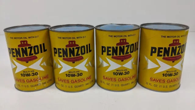 Lot of 4 Vintage Pennzoil Multi-Vis Z-7 SAE 10W30 Motor Oil Cans 1 Qt Quart Full