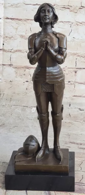 Vintage Unterzeichnet Bronze Joan Von Arc Statue Skulptur Marie D`Orleans Beten