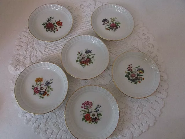 Bareuther Waldsassen Porcelain Coasters Set Of 6 Florals Bavaria Germany 4.25"