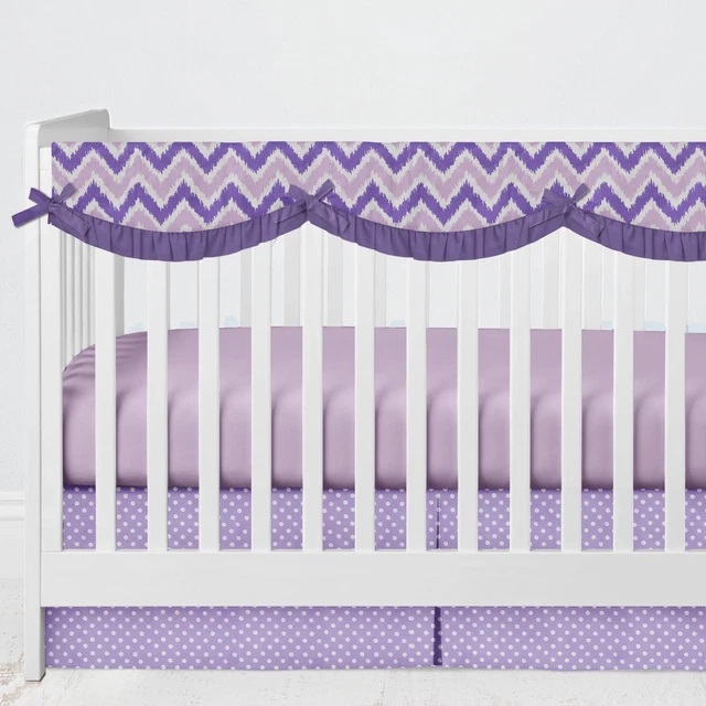 Crib Rail Guard Covers Cotton Mix N Match Ikat Chevron/Dots, Purple/Lilac