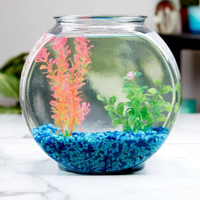 Fish Bowl Glass Drum 2-Gallon Aquarium Pet Fish Pot Living Room Home Decor NEW