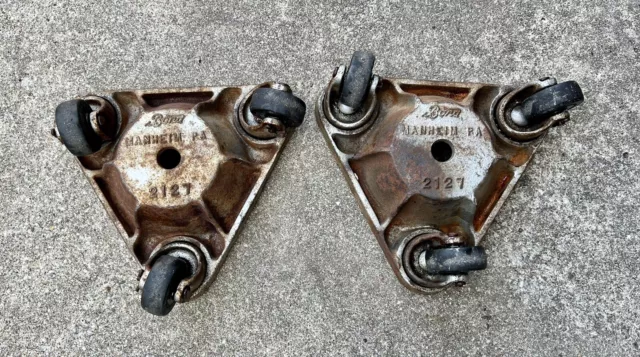 PAIR Antique Bond Cast Iron 3 Wheel Swivel Casters Dolly Heavy Duty Industrial