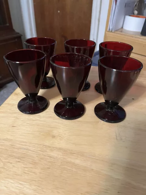 Set of 6 Anchor Hocking Royal Ruby Red Cordial Glasses Vintage Footed Glasses