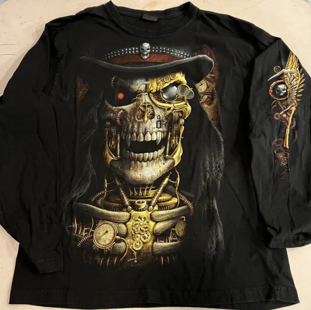 SPIRAL DIRECT Skull Skeleton Size 2XL Black Long-sleeve T-shirt Front & Back Hit