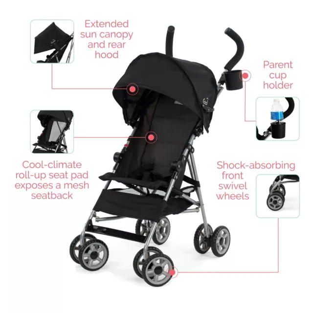 Lightweight Pushchair Stroller Multi-Position Recline Sun Canopy Infant Travel 2