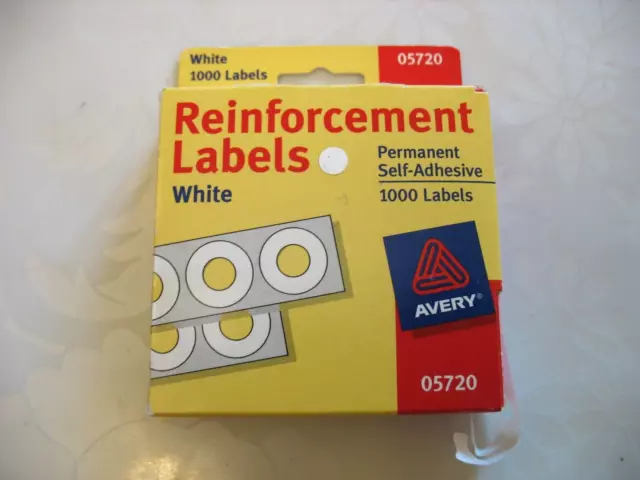 Avery 05720 Approx. 3/4's Box 1/4" White Hole Reinforcement Labels Self-Adhesive