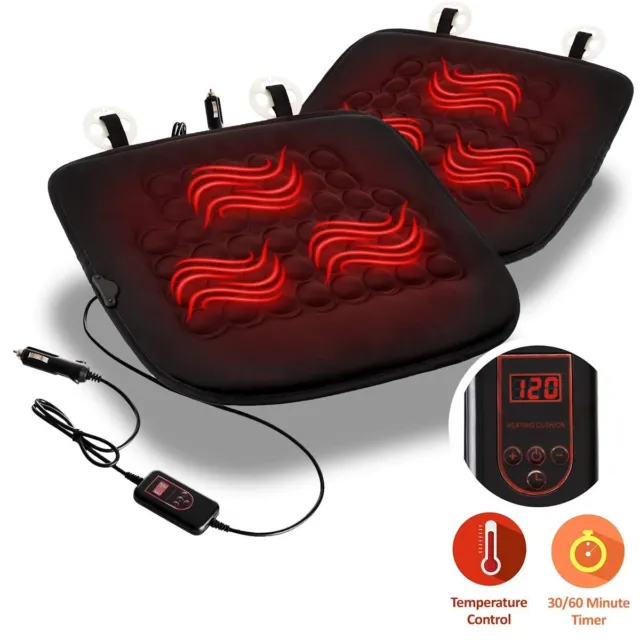 Zone Tech 2 Pack Car Heated Seat Cover Cushion 12V Heated Warming Pad