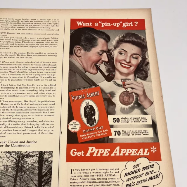 1944 Prince Albert Tobacco Print Ad 5.5"x14" want a pinup girl get pipe appeal 2