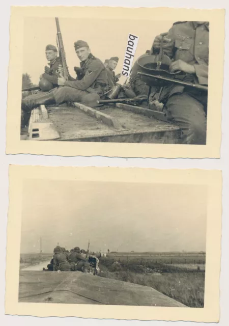 2 x Foto Wehrmacht Vormarsch  auf der Fahrt an die Front  1941 (6730x)
