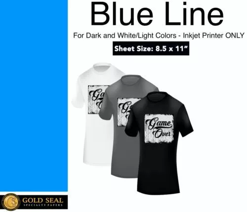 Blue Line Dark Iron On Heat Transfer Paper for Inkjet 8.5 X 11 - 60 Sheets