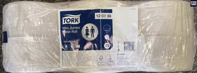 (12-Rolls) Tork 120238 Mini Jumbo 2-Ply Toilet Paper T2 Advanced (VAT Invoice)