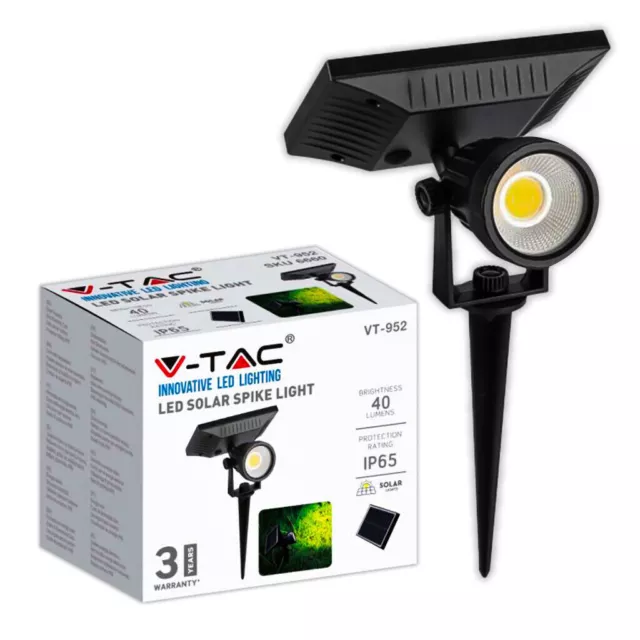 Lampe LED Cob Solaire 2W IP65 avec Capteur Crépuscolaire 3000K V-tac VT-952