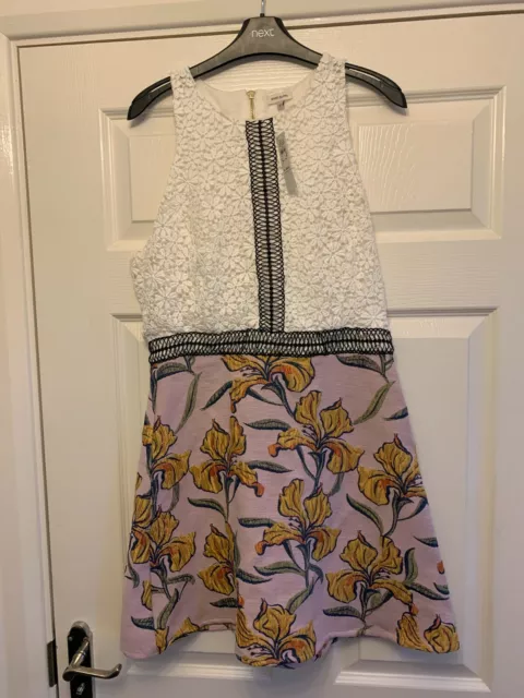 River Island Ladies Cream Lace Pink Yellow Floral Dress Size 12 Bnwt Rrp £65.00