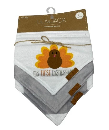Lila and Jack My First Thanksgiving Bandana Bib Set 3 Pieces gift NEW NWT N39
