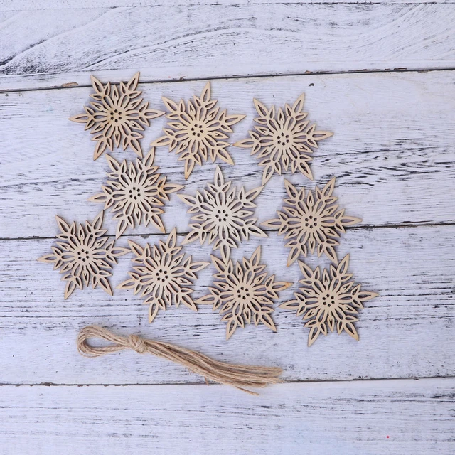 10 Pcs Schneeflocke-Anhänger Verzierungen Zum Basteln Holz Weihnachtsgeschenke