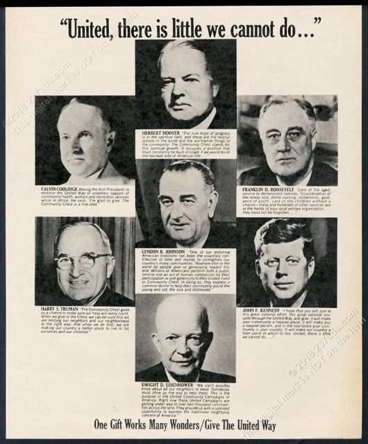 1964 Lyndon Johnson JFK FDR Eisenhower Truman photo United Way vintage print ad