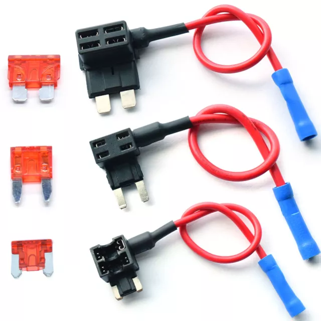 3x 12v Add A Circuit Fuse Tap Holder Piggy-Back Standard Mini Blade Fuse ATO ATC