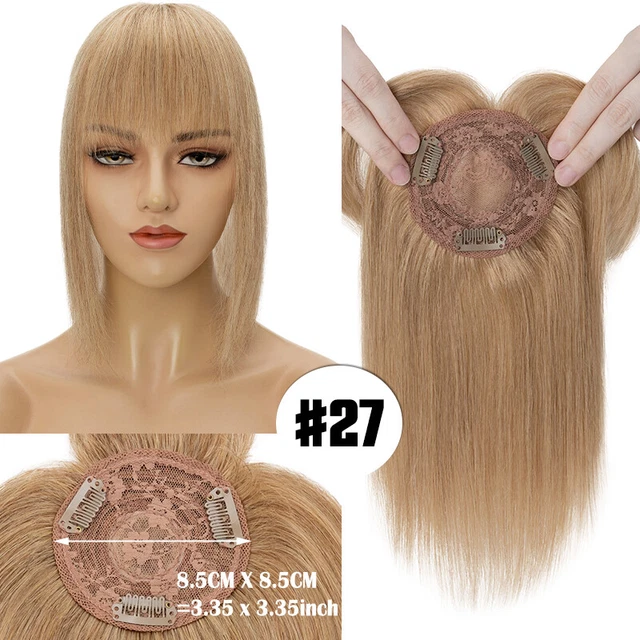 8.5x8.5cm Real Human Hair Topper with Bangs Mono Women Hairpiece #27 Dark Blonde
