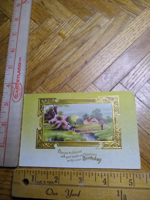 Postcard - Embossed Rural Scene Print - Birthday Greeting Card