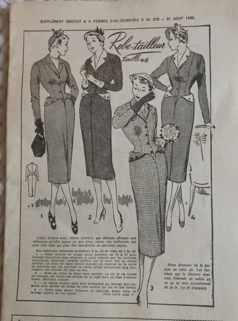 Patron De Tailleur Jupe-veste Taille 44 - Femmes D'Aujourd'hui Ancien N°1085, Neuf