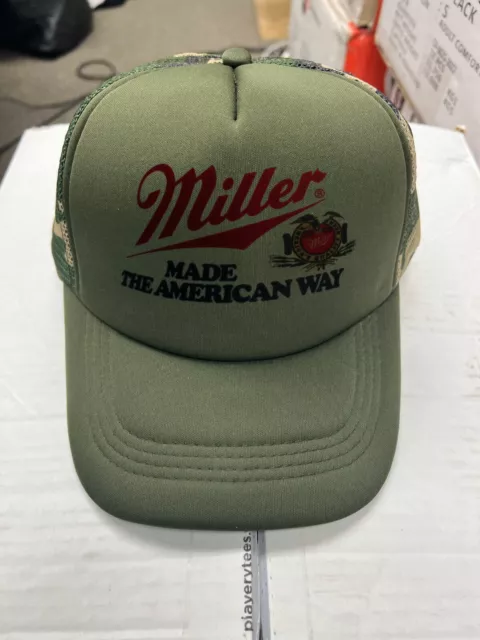 Miller Made The American Way Beer Trucker Camo Cap Hat New Green