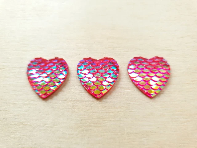 3 x Meerjungfrau Herz Cabochons zur Schmuckherstellung ♥ Drachen Schuppen Ø 16mm