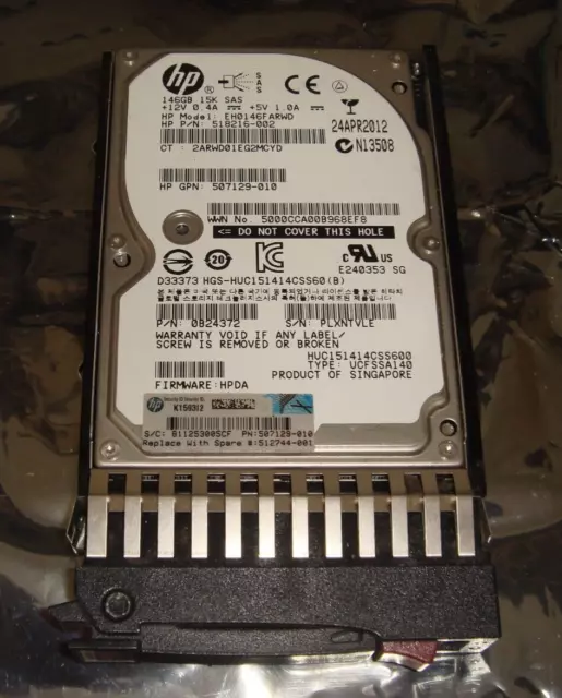 HP 507129-010 HPE 146GB SAS 6G DP 15K 2.5" Hard Disk Drive