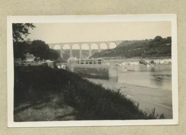 H018 Photo vintage Port-Launay Bretagne Finistère Ecluse et pont 1934
