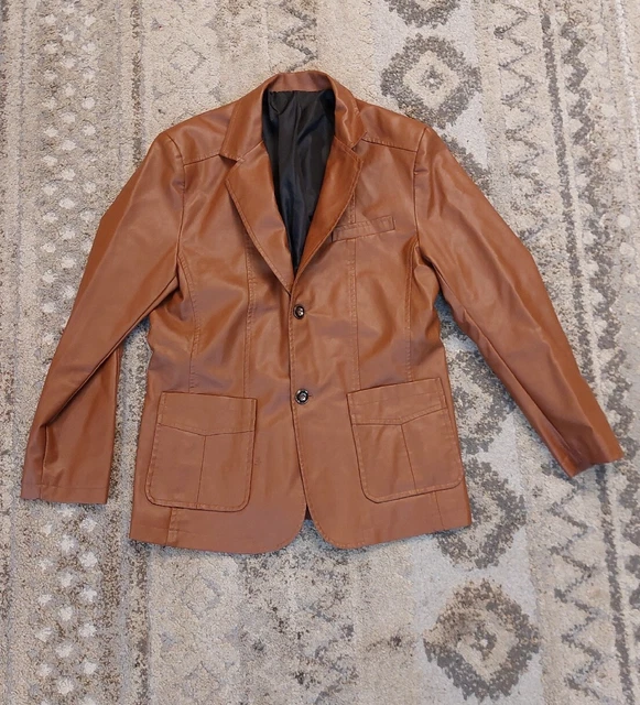 Vegan Leather Blazer Cognac Jacket Sz M Unisex Vegan Leather Blazer Cognac Jacket Sz M Unisex