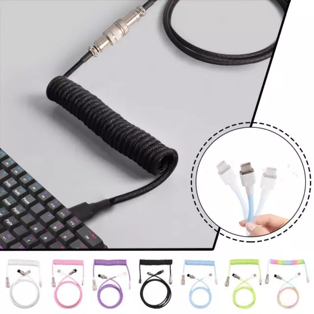 Mechanical Keyboard Coiled Cable Type C to USB Connector Cable Aviation F4Y1 2