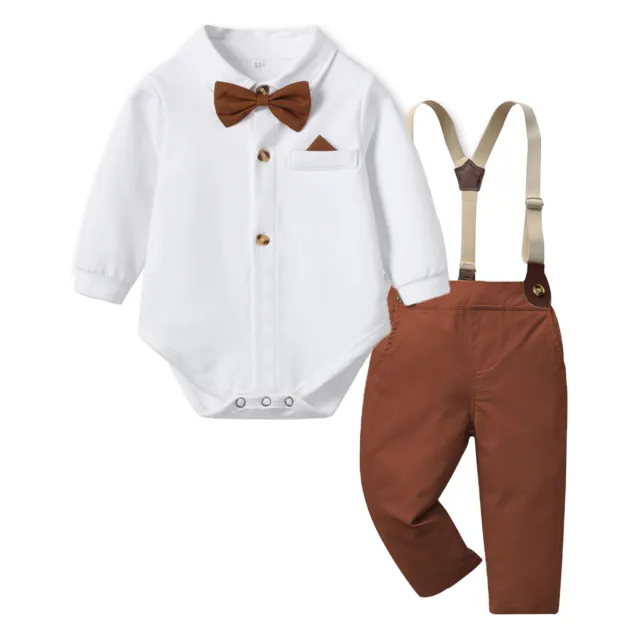 Toddler Boys Romper Long Sleeve Formal Dress Sets Infant Baby Gentleman Suit 3