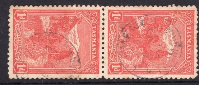 Tasmania POIEMNA postmark on 1d pictorial pair rated R+ (9) by Hardinge