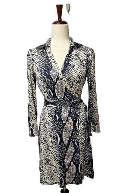 Diane Von Furstenberg Women’s Sz 8 New Jeanne Two Silk Jersey Snake Wrap Dress