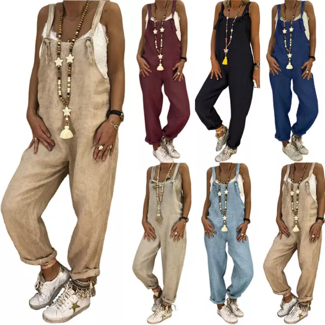 Women Loose Dungarees Jumpsuit Romper Baggy Overalls Pants Trousers Casual S-5XL 3