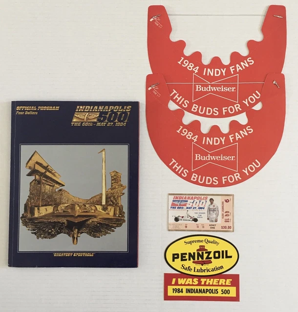 Vintage 1984 Indy 500 Ticket Stub-Program-Sticker-Visors Racing Motorway
