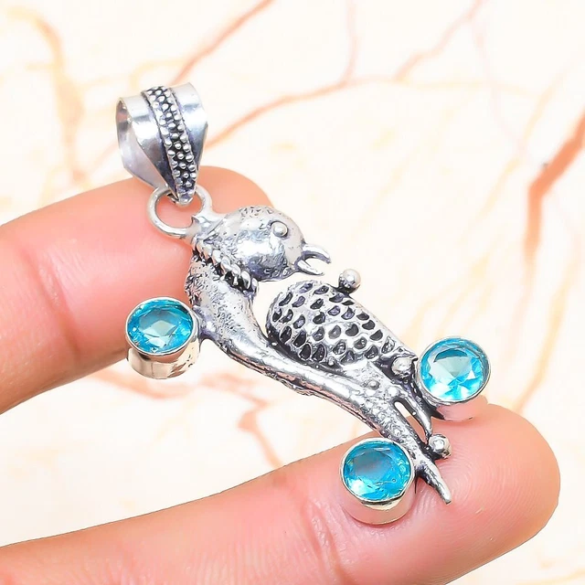 Swiss Blue Topaz Gemstone Handmade Gift Jewelry Pendant 1.97" r637