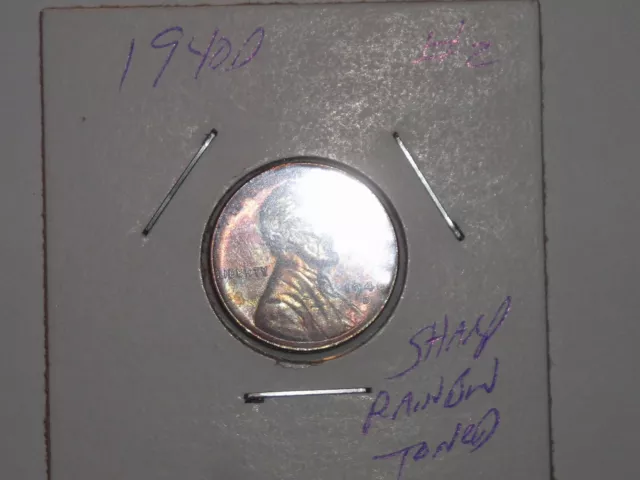 wheat penny 1940D LINCOLN CENT NICE RAINBOW TONED RED BU 1940-D UNC LOT #2