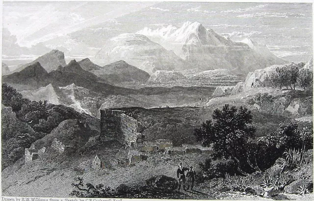 Greece, MOUNT PARNASSUS OLIVE GROVES & Panopeus Ruins ~ 1829 Art Print Engraving