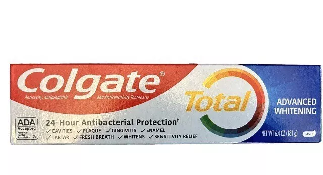 Pasta dental blanqueadora avanzada total Colgate 24h protección antibacteriana, 6,4 oz