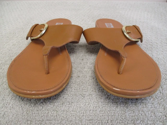 Fitflop Sandals Womens 9 Gracie Toe Post Thong Buckle Comfy Brown Gold Slides